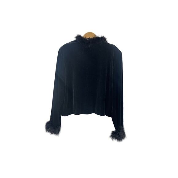 RK Evenings Black Faux Fur Collar Cuff Party Jacket Y2K Women’s Large? - Picture 7 of 9